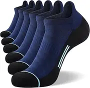 [FITRELL] 6 Pack Ankle Running Socks for Men and Women Low Cut Cushioned No Show Athletic Sports Compression, Shoe Size 9-12, Navy Black, Navy Black, 9-12