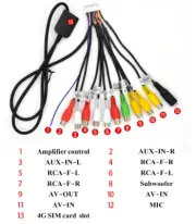 Car AUX RCA Output Wire Subwoofer Amplifier Radios MIC Line Stereo Cable 4G SIM