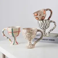 在飛比找PChome24h購物優惠-復古手捏陶瓷高腳馬克杯-斑馬紋