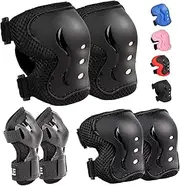 Kids Safety Protective Gear Set for Ages 3-12 Years, Adjustable Knee Pads, Elbow Pads, Wrist Guards for Boys Girls Youth Skateboard, Roller Skating, Scooter, Cycling