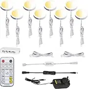 AIBOO LED Under Cabinet Puck Lights CCT Light Color Temperature Adjustable Warm+White Double Color with Dimmable RF Remote Controller for Kitchen Shelf Ambiance Display Lighting (8 Lights, 24W) (8)