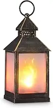 (1) - zkee 28cm Vintage Style Decorative Lantern,Flame Effect LED Lantern,(Golden Brushed Black,4 Hours Timer) Indoor Lanterns Decorative,Outdoor Hanging Lantern,Decorative Candle Lanterns