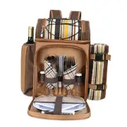 Picnic Basket Backpack for 2 Person with 2 Insulated Cooler Compartment, Wine