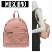 NWT Womens Love Moschino Gold Chain Light Pink Mini Zip Backpack