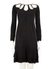 Black Faux Pearl Detail Cut-Out Dress