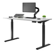 Desky Single Sit Stand White Desk 150 x 75cm Black Frame