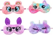 minkissy 4Pcs Plush Sleep Masks for Cute Eye Covers Owl Rainbow Cat Unicorn Soft Travel Blindfolds for Light Sleepers Comfortable Faux Eye