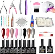 Kalatika Nail Art Kit for Women – Complete Nail Extension Set with 8 Gel Polish Colors (8ml), Top Coat, Base Coat & All Essential Nail Art Tools for Home Use & DIY Temporary Nail Extensions