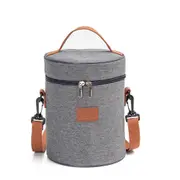 Cylinder Lunch Bag with Shoulder Strap Zipper Insulated Circular Cooler Bento Container Picnic Drink Fruit Food Organizer