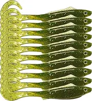 Curly Tailed Minnow (10cm) – Soft Silicone Body Fishing Lure, Lifelike Design, Easy Shiner – Great for Bass, Flathead, Barramundi, Snapper – Swim Bait Set – Green/Pack of 10