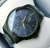 在飛比找Yahoo!奇摩拍賣優惠-GUCCI G-Timeless 深藍色錶盤 黑色不鏽鋼錶帶
