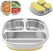 Stainless Steel Kids Plates Dishes Versatile Divided Plates with 3-Compartment Stainless Steel Plates Kids with Suction Unbreakable Stainless Steel Baby Suction Plates Dishwasher Safe (A)