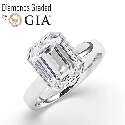 Emerald Solitaire Labgrown Diamond Engagement Ring 14k White Gold 1.50 Ct GIA