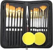 oolong Artist Paint Brush,15pcs Includes Pop-up Carrying Case with 2 Sponges for Acrylic, Oil, Watercolor, Art, Scale Model, Face, Paint by Numbers