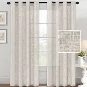 Lakora 2PCS Natural Linen Sheer Curtains Living Room Curtains Pair Eyelet Privacy Linen Draperies Light Filtering Semi Sheer