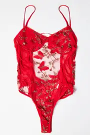 Ally Fashion Red Embroidery Bodysuit - Size S, Women's Lingerie