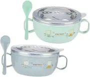 CIYODO Safety Bowl for Boys and Girls Double Layer Insulated Rice Bowl Light Portable Stainless Steel Tableware for Toddlers