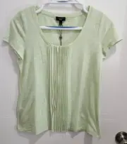 NEW TALBOTS Womens Short Sleeve Pintuck Pleated Front Tee Shirt Top Lime Green P