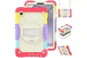 WASSUP Samsung Galaxy Tab A9 8.7 inch 2023 Case With Screen Protector Rotating Hand Strap Stand & Shoulder Strap-RainbowRed