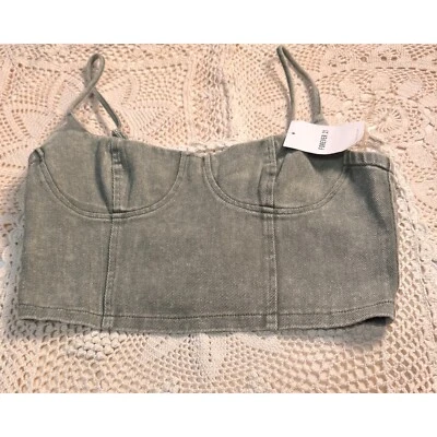 Cherry Mellow Olive Bustier Crop Top Denim Sleeveless Fitted New Size Small