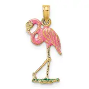 14K Yellow Gold 3-D Pink Enamel Flamingo Charm