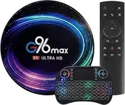 Android 11.0 TV Box, G96 MAX 4GB RAM 64GB ROM Amlogic S905X2 Quad-Core 64Bits 1000M LAN Dual-WiFi 2.4G/5G 8K/AV1/3D/USB 3.0/BT 4.2 Set Top Box, with Wireless Keyboard,4gb+128gb