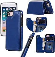 GoshukunTech Wallet Case for iPhone 7/8,for iPhone SE 2020/SE 5G 3rd Gen Case[Double Magnetic Clasp Durable Shockproof Cover] with Card Holders PU Leather Kickstand Card Slots-Blue