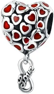 [DUUDAH] Women's Jewellery 925 Sterling Silver Pendant Beads,Red Heart 925 Sterling Silver Enamel Infinity Love Beads Fit for Women Bracelet Necklace Pendant