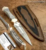 IMPACT CUTLERY CUSTOM FULL TANG DAMASCUS HANDLE D2 DAGGER BOOT KNIFE