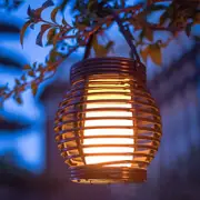 Portable Simulated Rattan Flame Lamp Round Solar Lantern Landscape Lamp for Patio Lawn Yard Garden