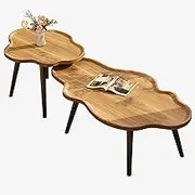 EKDJSN 47in+25in Coffee Table Set of 2, Nesting Table with Edge Elevation Design, Large Desktop Storage Center Table, for Living Room Office Table, Easy Assembly(Wood Color)