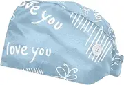 [FVQL] Scrub Caps Women, 2 Pieces Bouffant Caps with Sweatband, Hand Drawn Heart Valentine's Day Pattern
