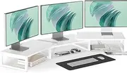 TEAMIX 3 Shelf Long Monitor Stand Riser with Metal Leg, Adjustable Stand for Desk Dual Triple Monitor Stand for 2/3 Screens/PCs/Printers/Laptops Desk Organizer for Home Office (White, 46 inch)