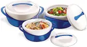 Pinnacle Thermoware Insulated Casserole Dish With Lid 3 Pc. Set 2.6/1.25/.6 Qt. 3 Dish Sizes: 600Ml, 1200Ml, 2500Ml Blue