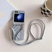 Crossbody Lanyard Wallet Phone Case for Samsung Galaxy Z Flip 6 5 4 3 Flip6 Flip5 Flip4 Flip3 5G Card Slot Holder Leather Cover,Blue,for Galaxy Z Flip4