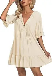[Ekouaer] Women Swimsuit Cover Ups Shirt Button Down Bathing Suit Cover Up Dress Ruffle Beachwear