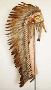 HAND CRAFTED EXTRA LARGE HANDMADE BROWN FEATHER HEADDRESS (43 INCH LONG )