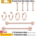 1 Pair Rose Gold Piercing Rings Horseshoe Nose Lip Ear Labret Body Jewellery