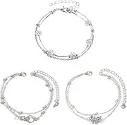 [DOINEUFL] 3PCS Anklet Set, 1 Heart-Shaped Mobius Pendant Anklet, 1 Silver Bead Anklet & 1 Butterfly Anklet, Exquisite Women's Anklets, Ideal Ankle Bracelets for Women, Timeless Silver Anklets for Women