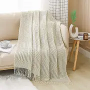 Textured throw blanket solid soft for sofa couch decorative knitted blanket, beige