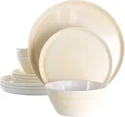 Elama Lightweight Dinnerware Set, 12 Piece, Cream