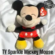 Ty Beanie Baby Disney Sparkle Mickey Mouse Plush 6" Soft Stuffed Animal Toy New