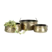 Planter Indoor Decor Console Table Set/3 Nested Vintage Metal Pots w/Handles