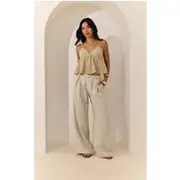 Stone Tailored Tweed Wide Leg Pants, Stone