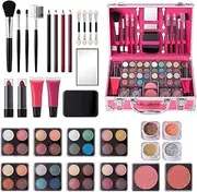 shpuuyy Beginner Makeup Set - Full Beginner Cosmetics Kit with Train Case | Makeup Box with Eyeshadow, Lipgloss, Highlighter, Blush, Brush and More for College Students