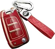 ontto Car Key fob Cover Fit for Hyundai Elantra Solaris i30 Tucson i35 i40 kona Verna Genesis Sonata Accent Smart Flip Key case TPU Silicone Key Shell Key Holder Keychain Accessories Red