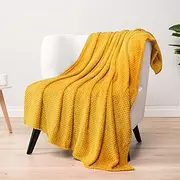 PAVILIA Mustard Yellow Throw Blanket for Couch Bed, Soft Fleece Throws for Sofa Chair, Fuzzy Waffle Textured Blanket, Cozy Warm Lightweight All Season Blanket Throw, 50x60