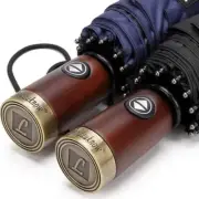 Automatic Three Folding Umbrella Metal Solid Wood Handle Windproof Sunny Rainy