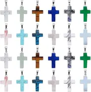 SUNNYCLUE 1 Box 24pcs 12 Colors Stone Cross Charms Rosary Center Charms Green Blue Pink Gem Stone Easter Crosses Crucifix Charm With Clasp For Jewellery Making Charms Women Adult Diy Craft Accessories