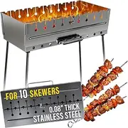 Stainless Steel Charcoal Grill for 10 Skewers – Portable BBQ 20.87"×9.45"×20.87" – Foldable Kabob Mangal – Durable Rustproof Grill for Picnic & Camping